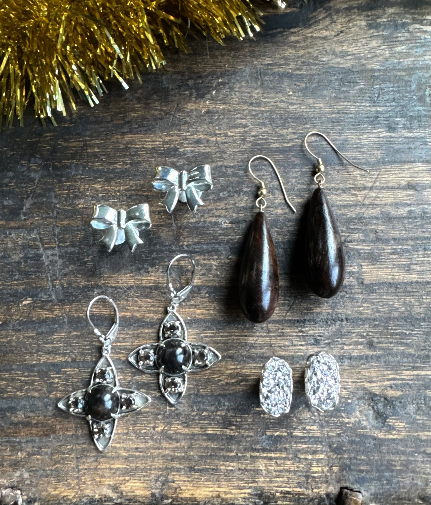 Vintage Ebony Wood + 14kt Gold Drop Earrings