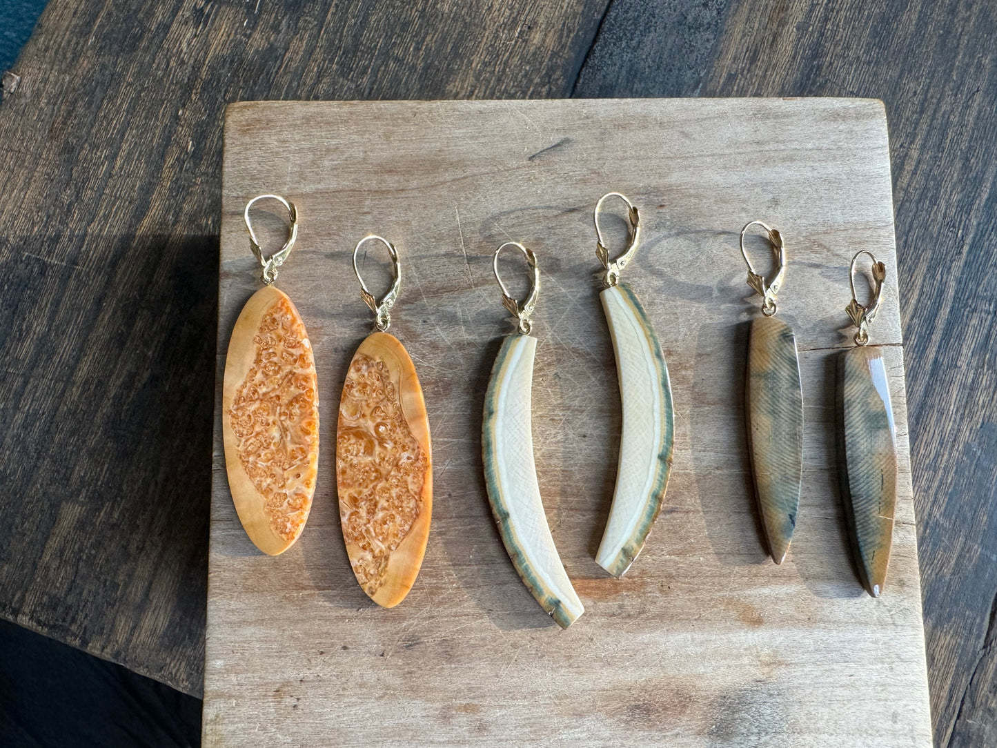 Fossil Walrus Ivory Caramel Oval Earrings