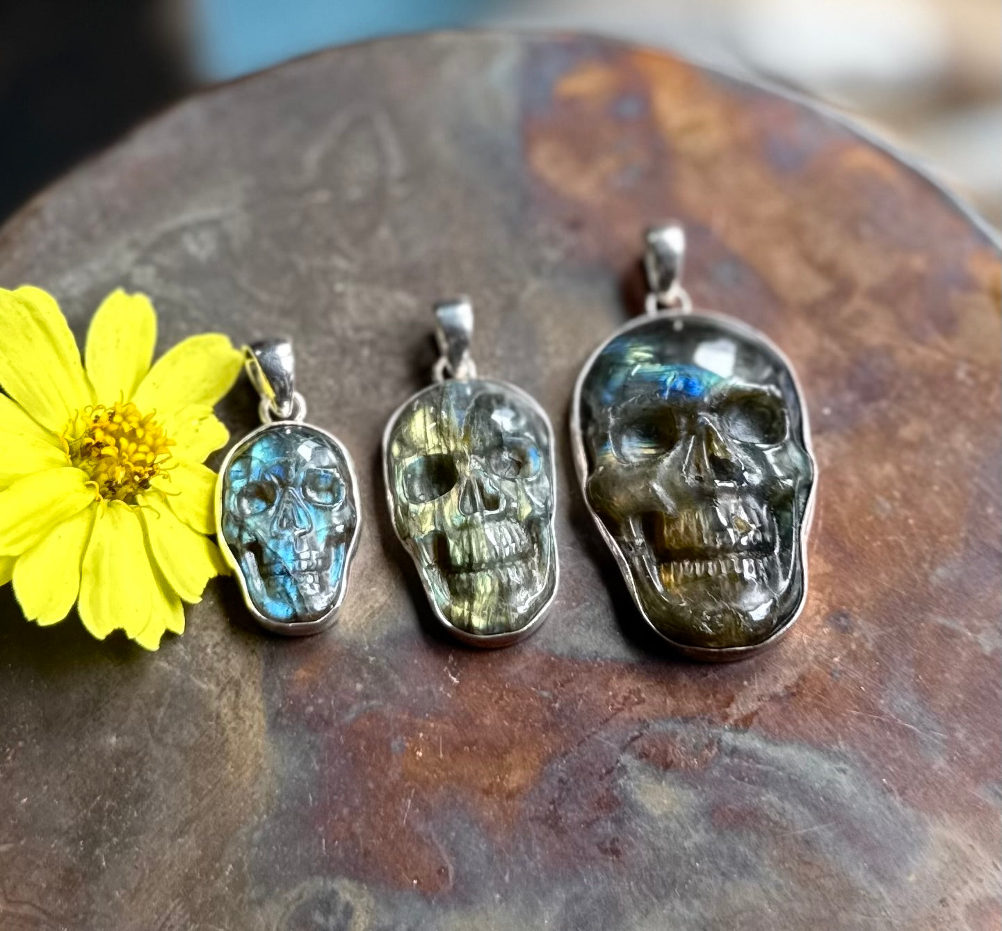 Labradorite Skull Pendant