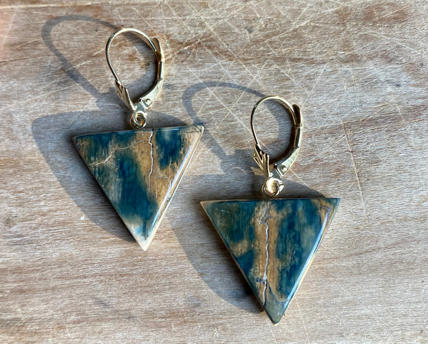 Blue Mammoth + 14kt Gold Triangle Earrings