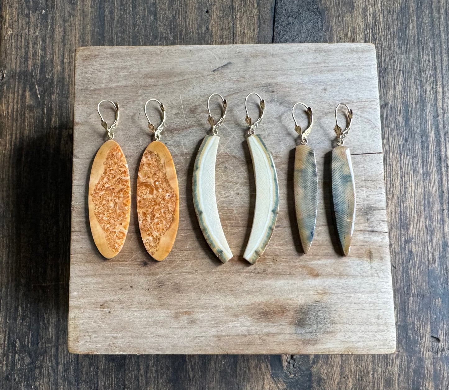 Fossil Walrus Ivory Caramel Oval Earrings