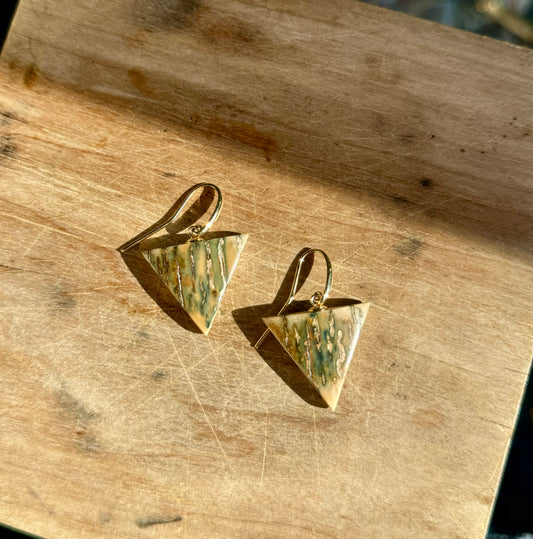 Rare Color Mammoth + 14kt Gold Triangle Earrings