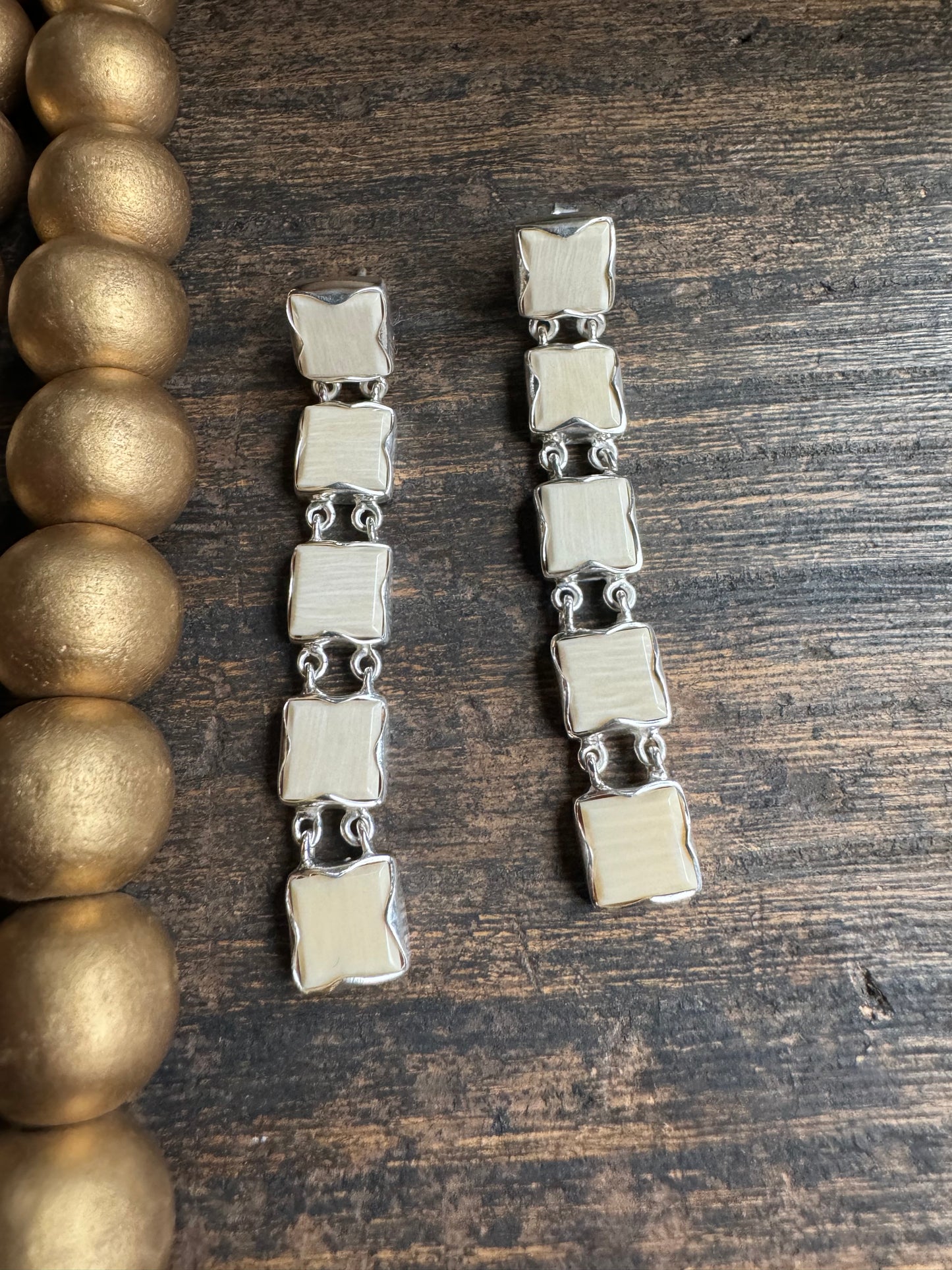 Mammoth Ivory Deco Squares Post Earrings