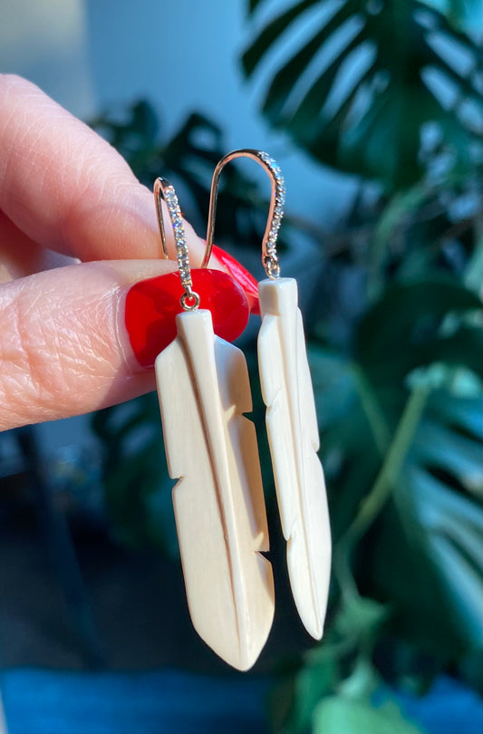 Feather Diamond Pave 14kt Earrings