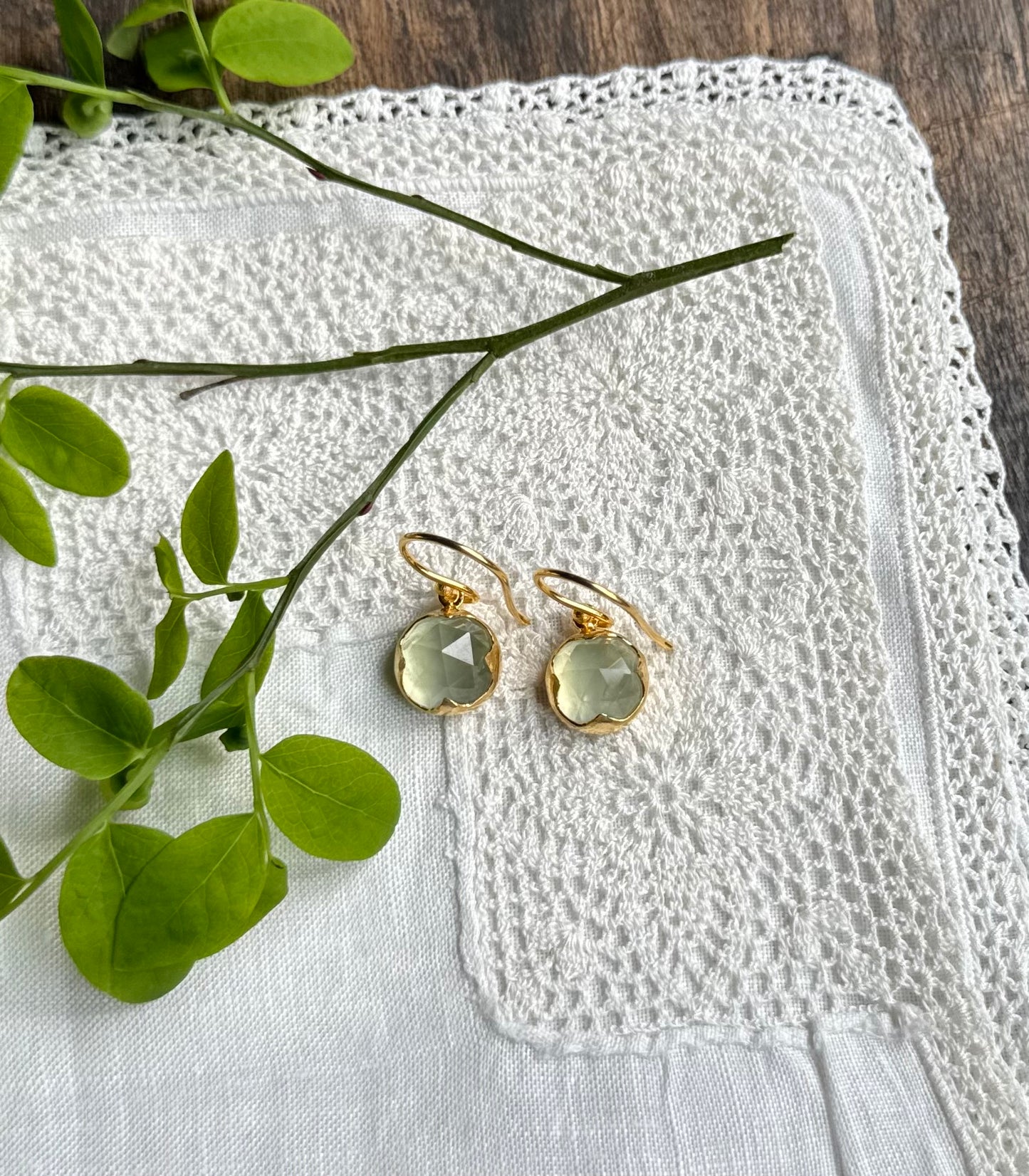 18kt Gold Vermeil Prehnite Earrings