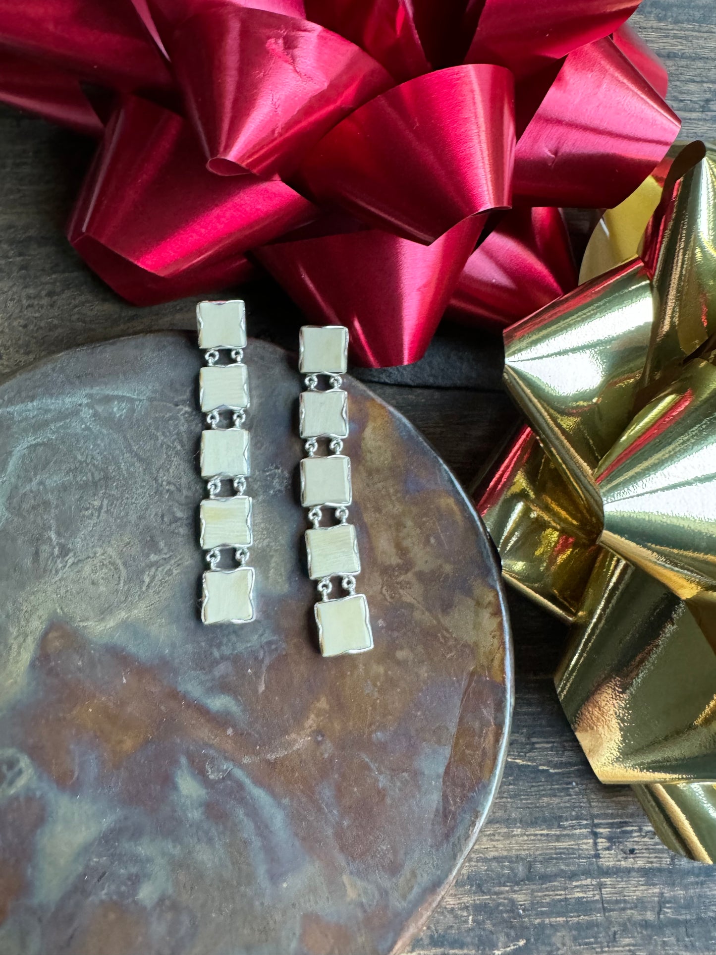 Mammoth Ivory Deco Squares Post Earrings