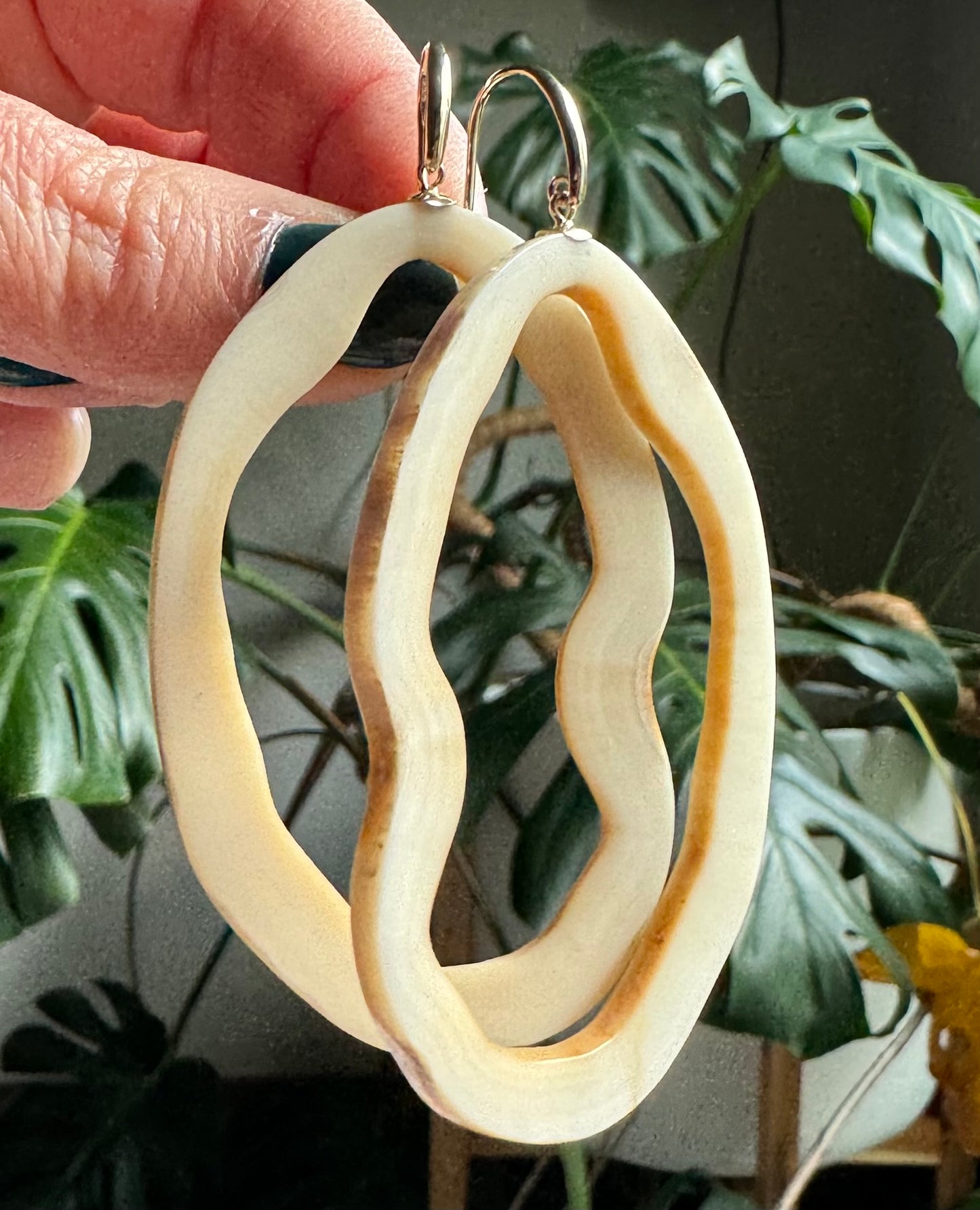 Statement Open Shape Fossil Walrus Earrings