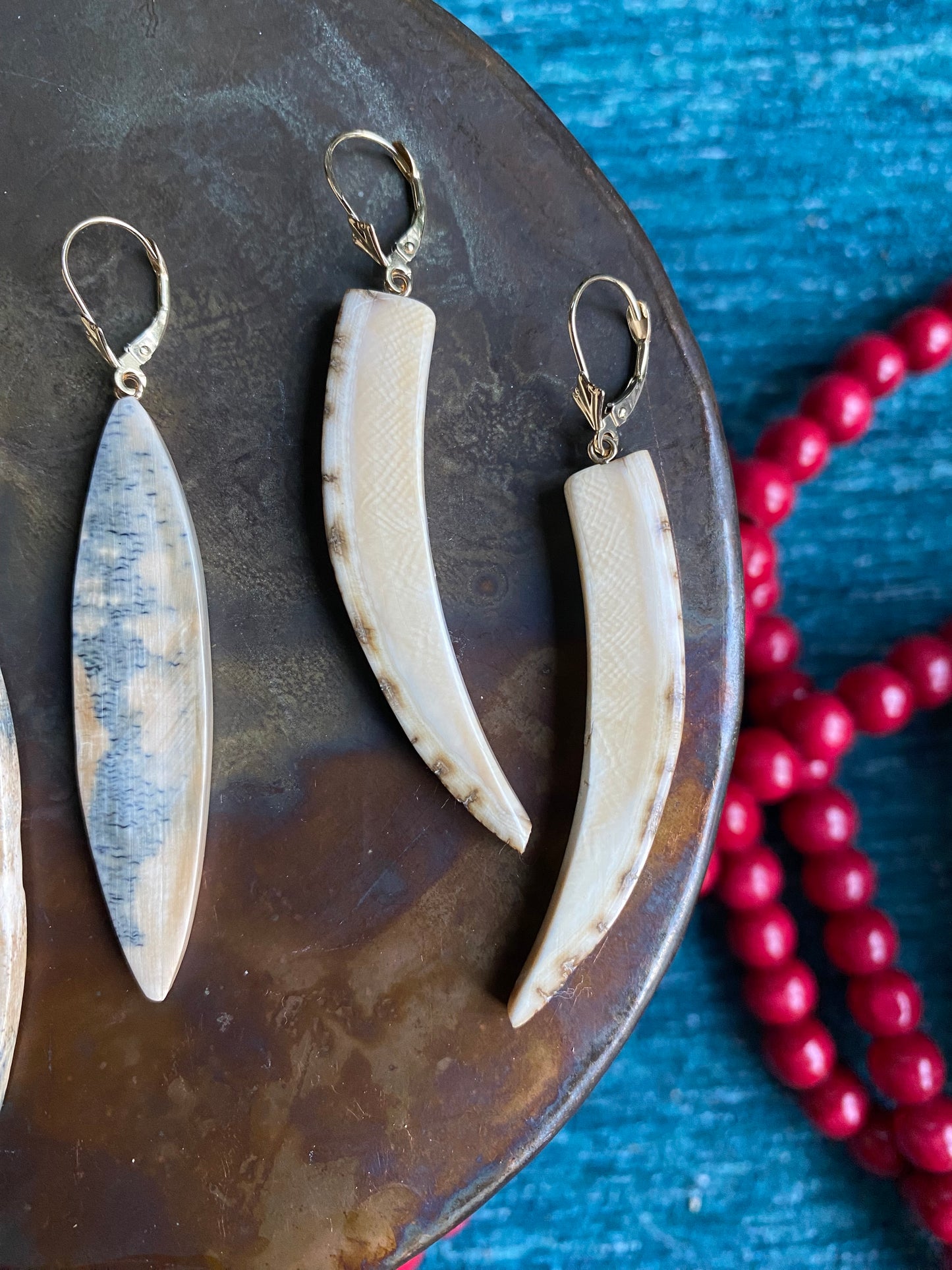 Blue Mammoth + 14kt Gold Long Oval Earrings