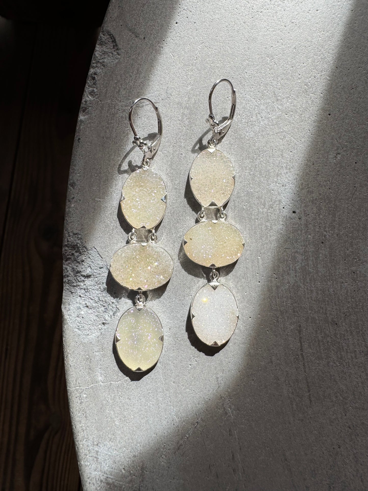 Iridescent White Druzy Earrings
