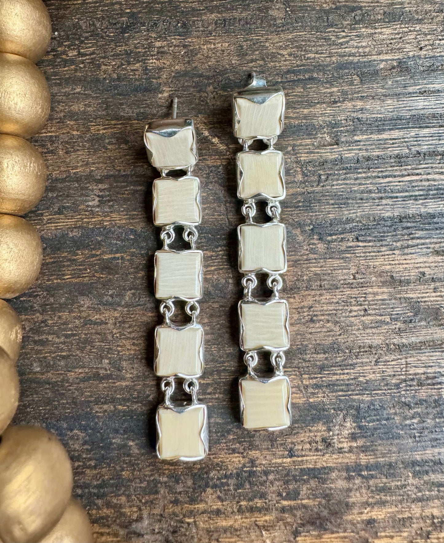 Mammoth Ivory Deco Squares Post Earrings