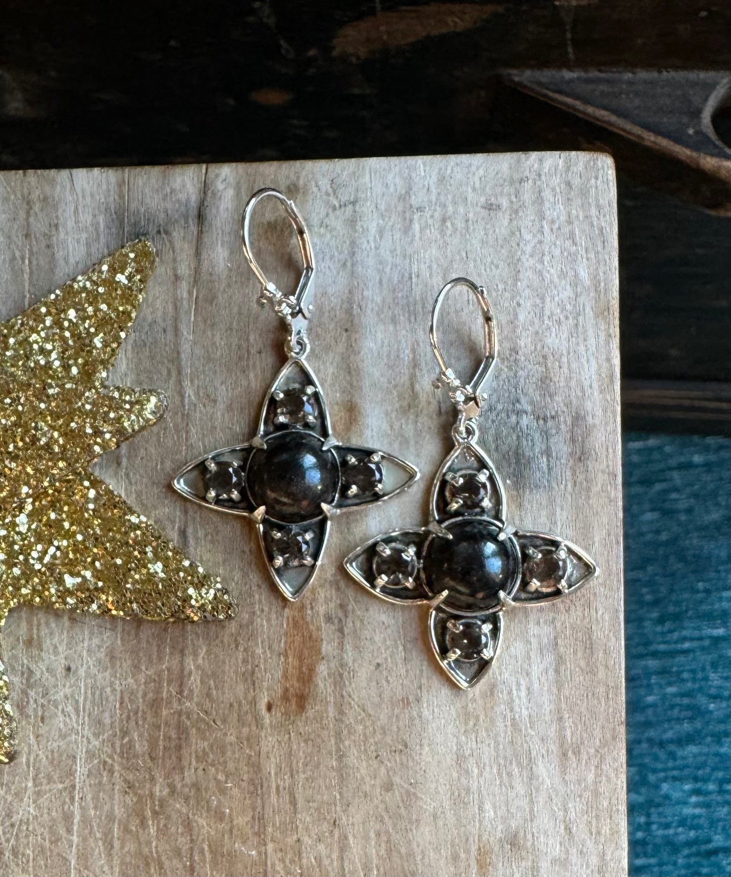 Smoky Quartz Clover Earrings