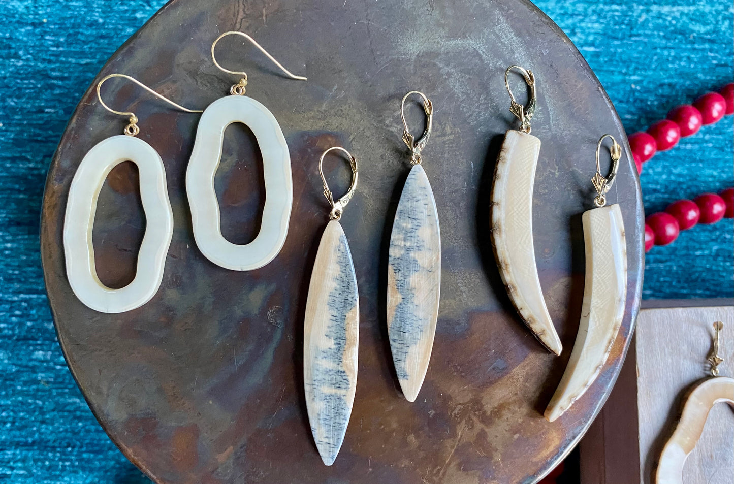 Blue Mammoth + 14kt Gold Long Oval Earrings