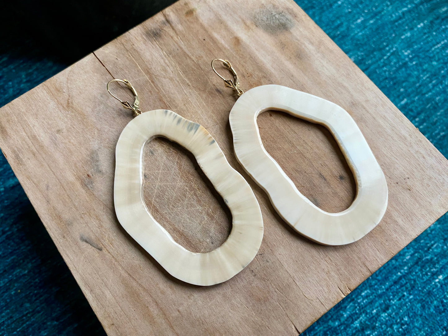 Statement Open Shape Fossil Walrus Earrings