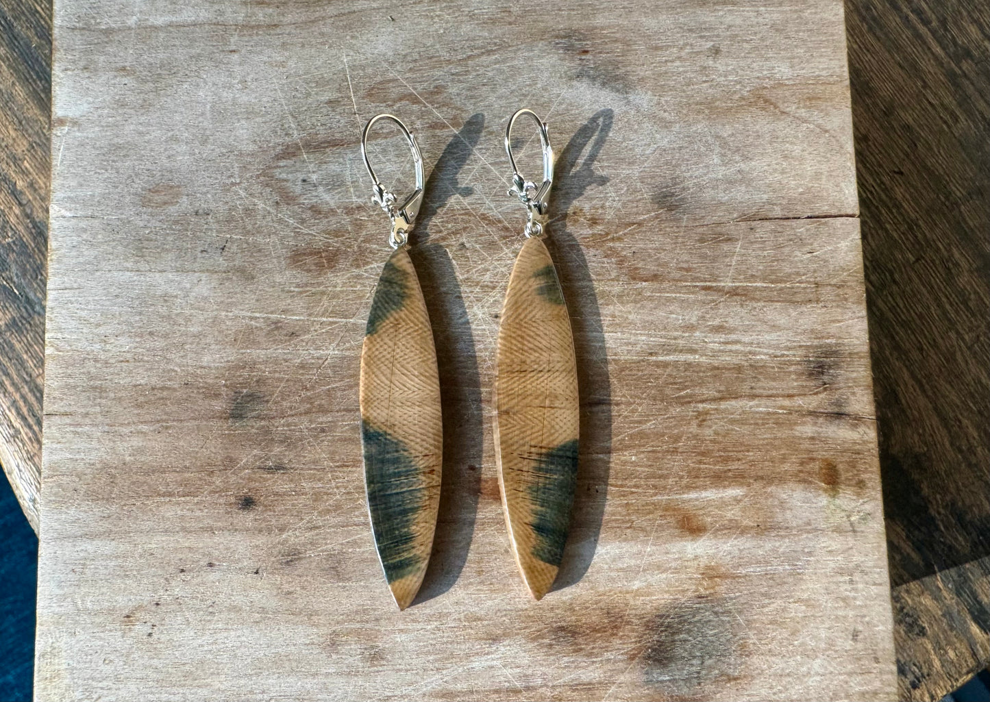 Rare Blue Accent Mammoth Long Oval Earrings