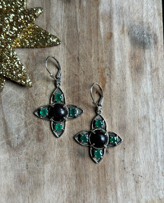 Green Onyx Clover Earrings