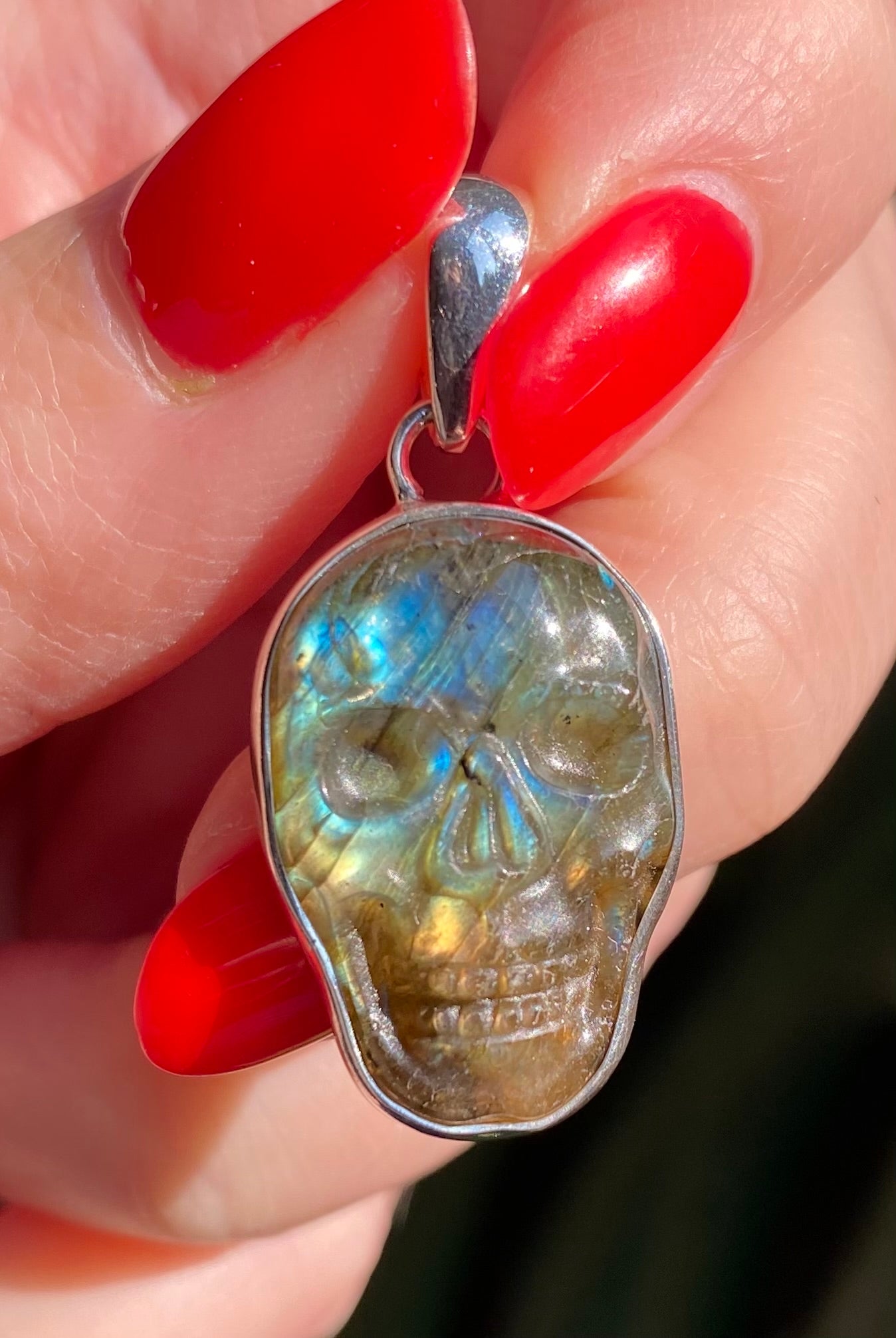 Labradorite Skull Pendant