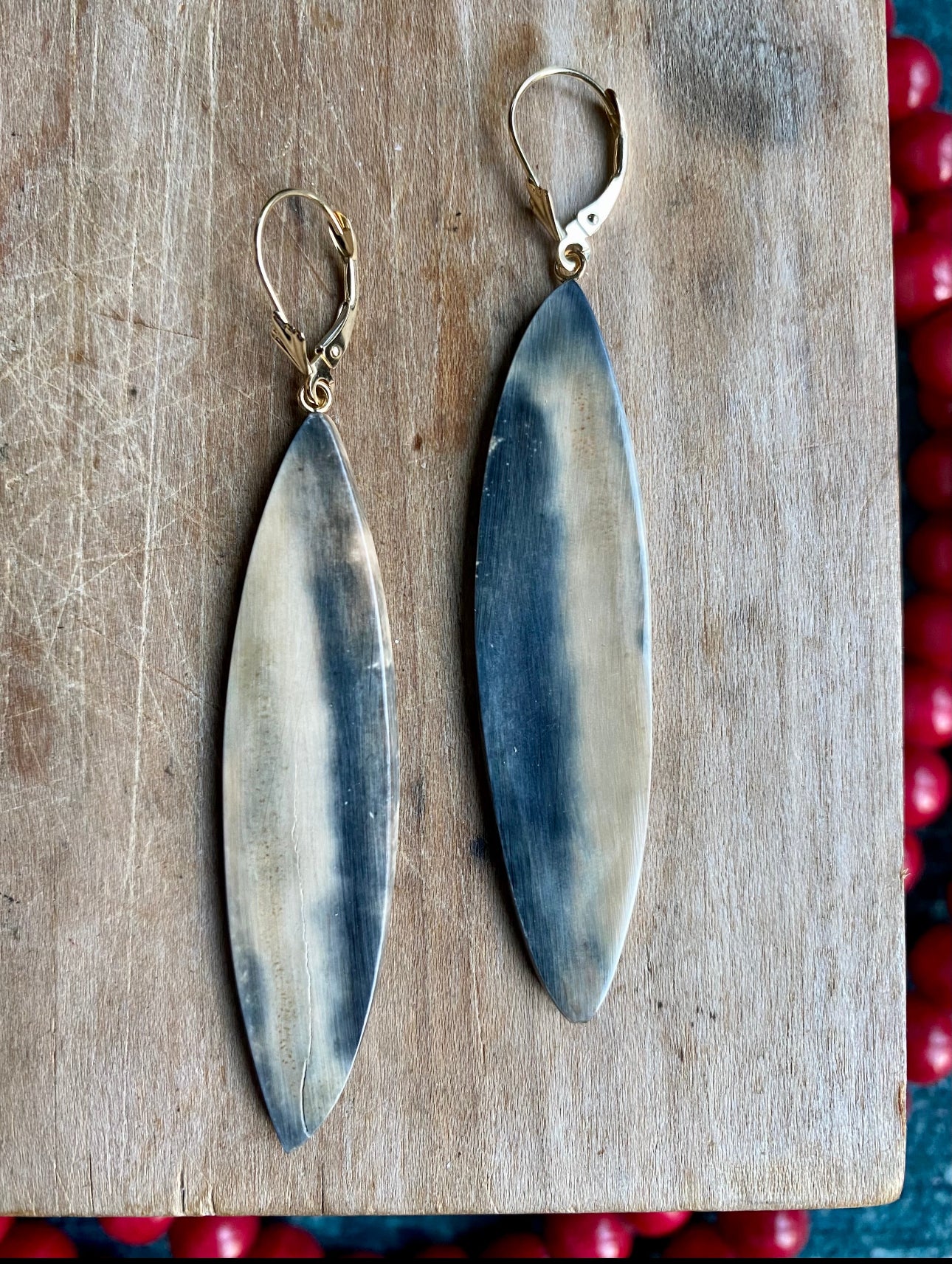 Rare Blue Accent Mammoth Long Oval Earrings