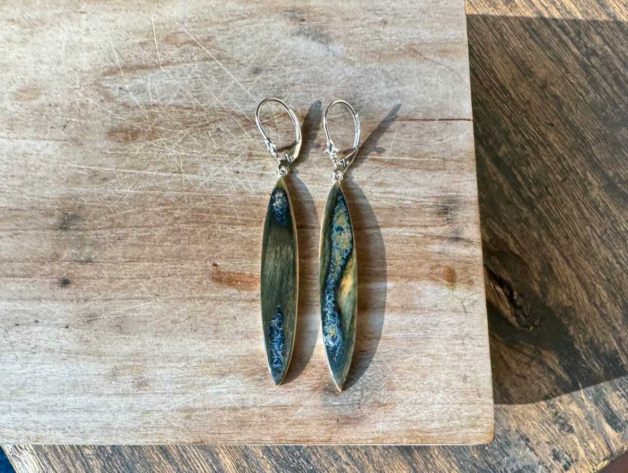 Rare Blue Accent Mammoth Long Oval Earrings