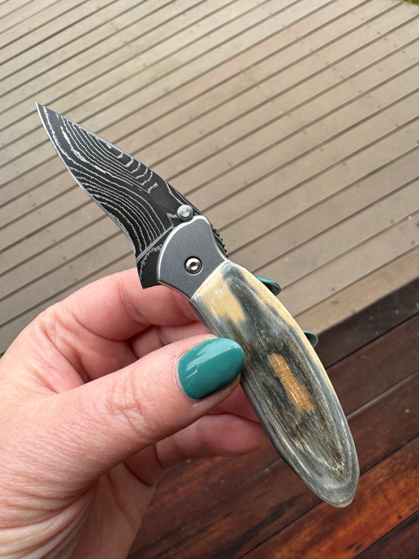 Kershaw Damascus Chive Mammoth Tooth Pocket Knife
