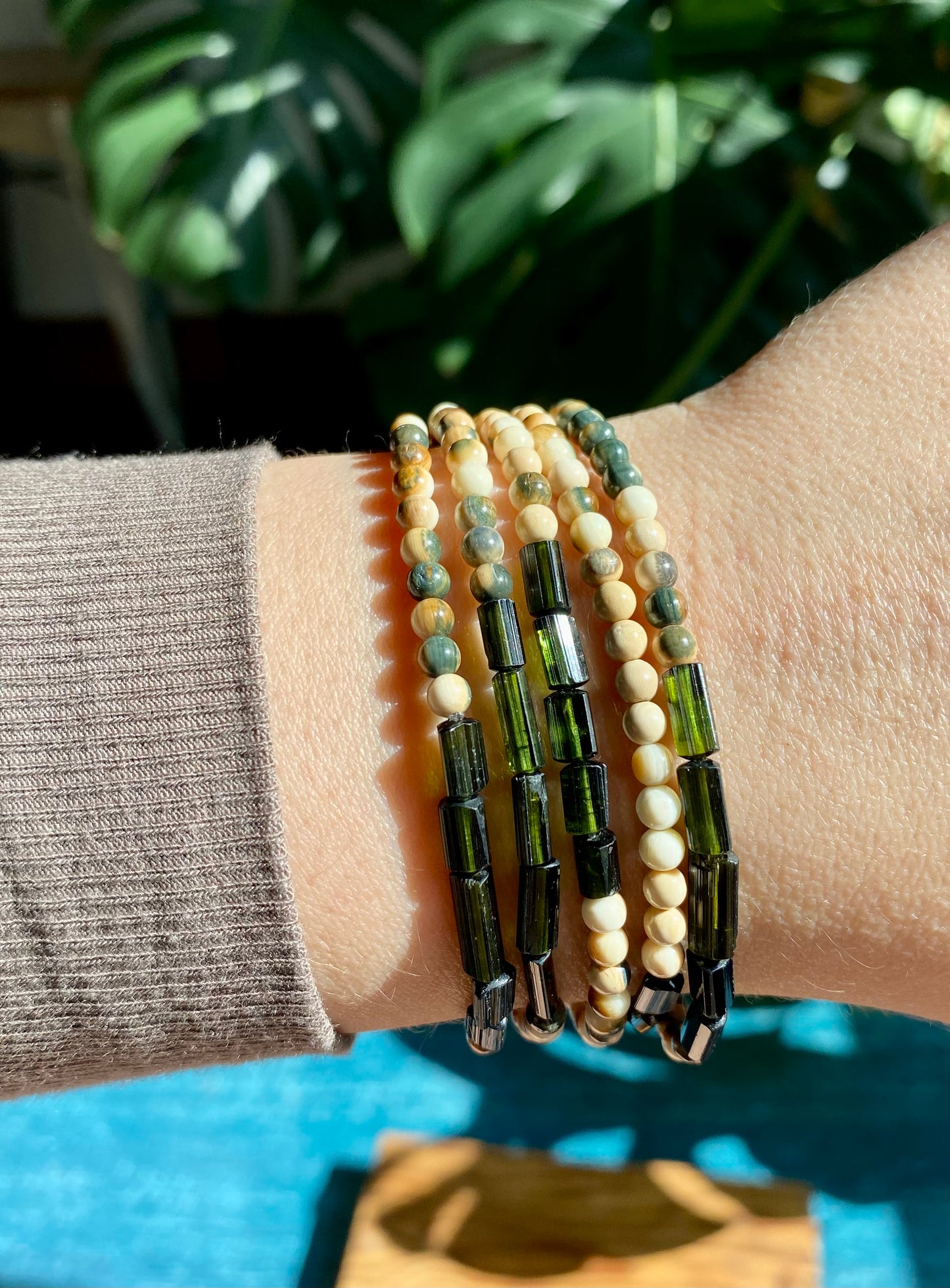 Tourmaline + Mammoth Tusk Bracelet