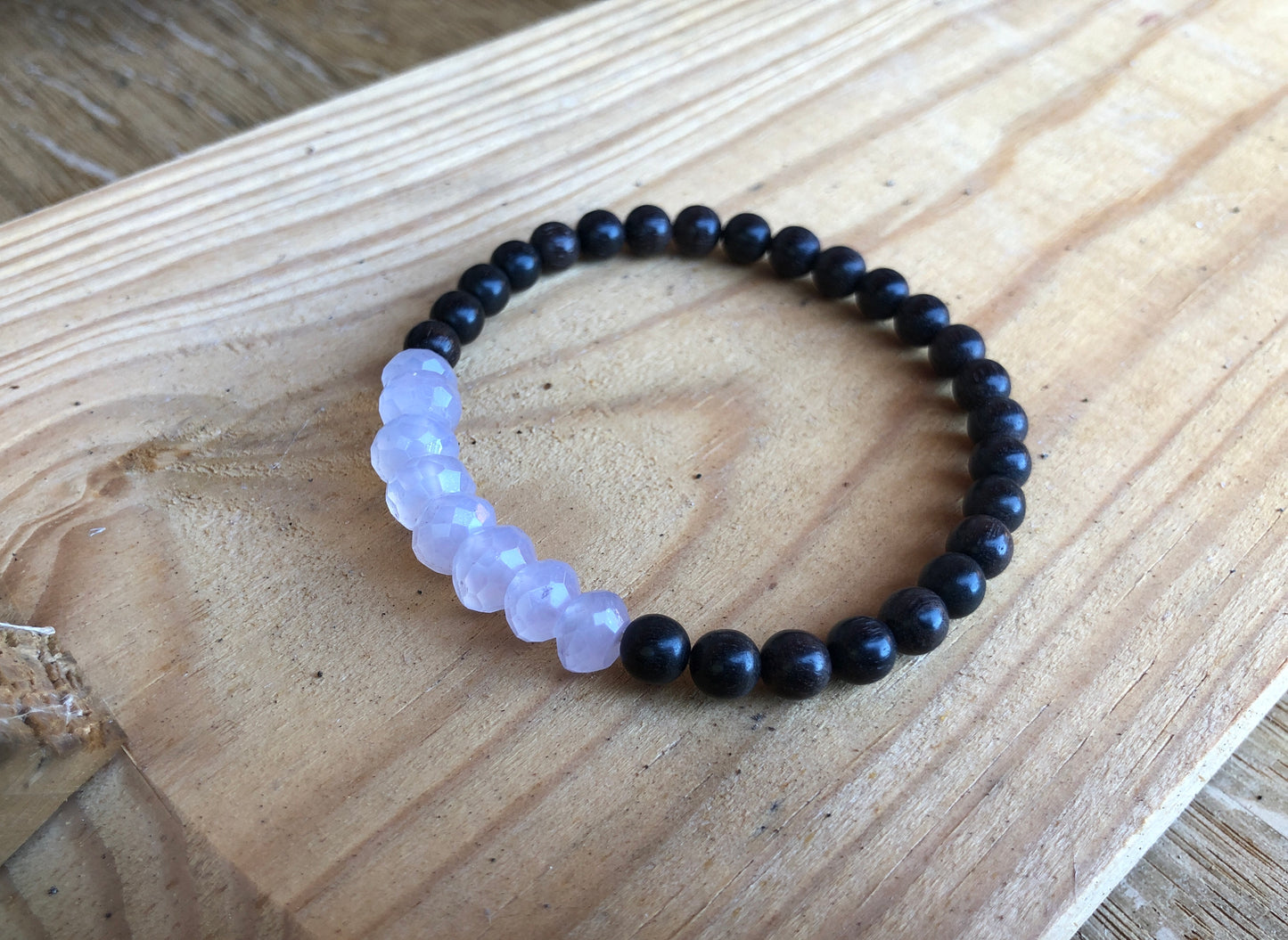 Faceted Chalcedony + Vintage Ebony Wood Bracelet