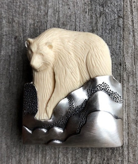 Bear on Snowy Hills Pin/ Pendant