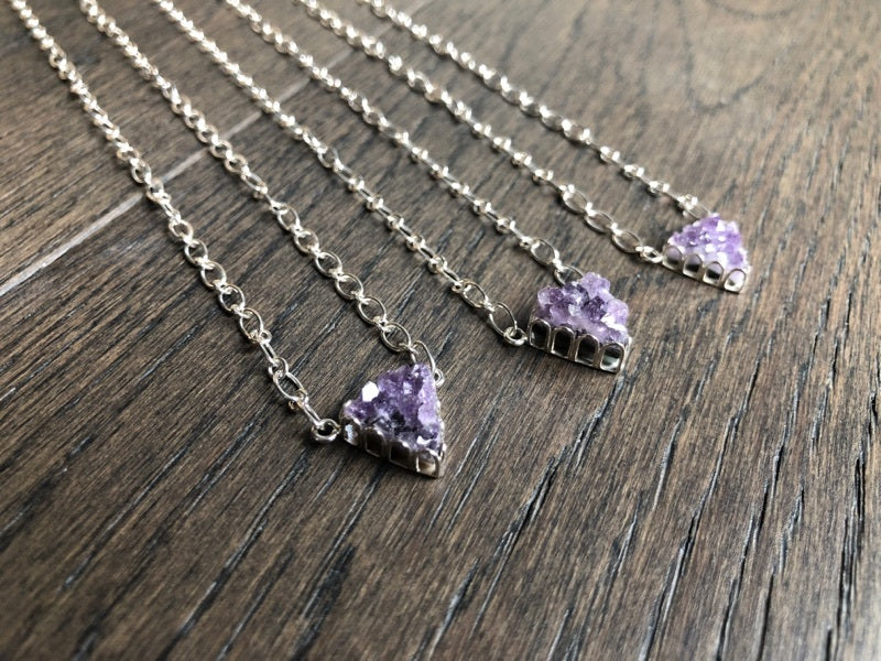 Mini Amethyst Triangle Pendant Necklace