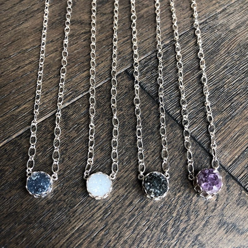 Mini Round Druzy Pendant Necklace