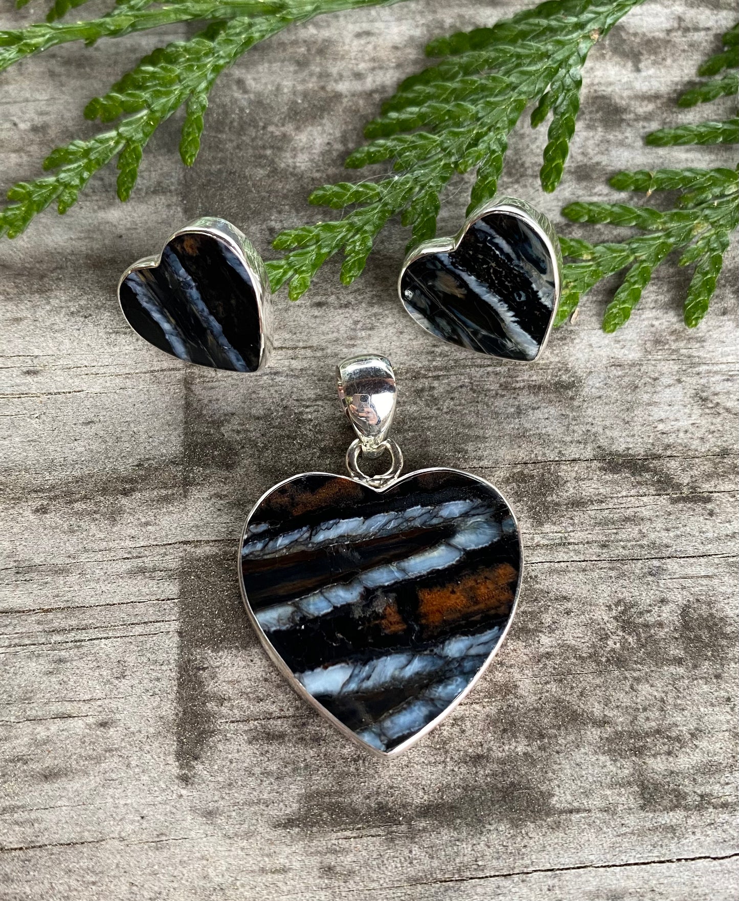 Mammoth Tooth Heart Pendant and Earrings Set