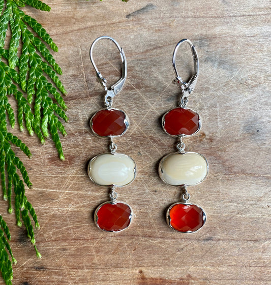 Faceted Carnelian + Mammoth Earrings