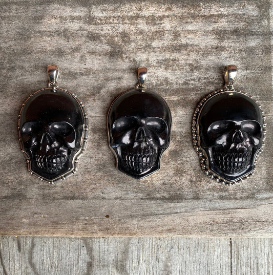 Extra Large Jet Skull Pendant