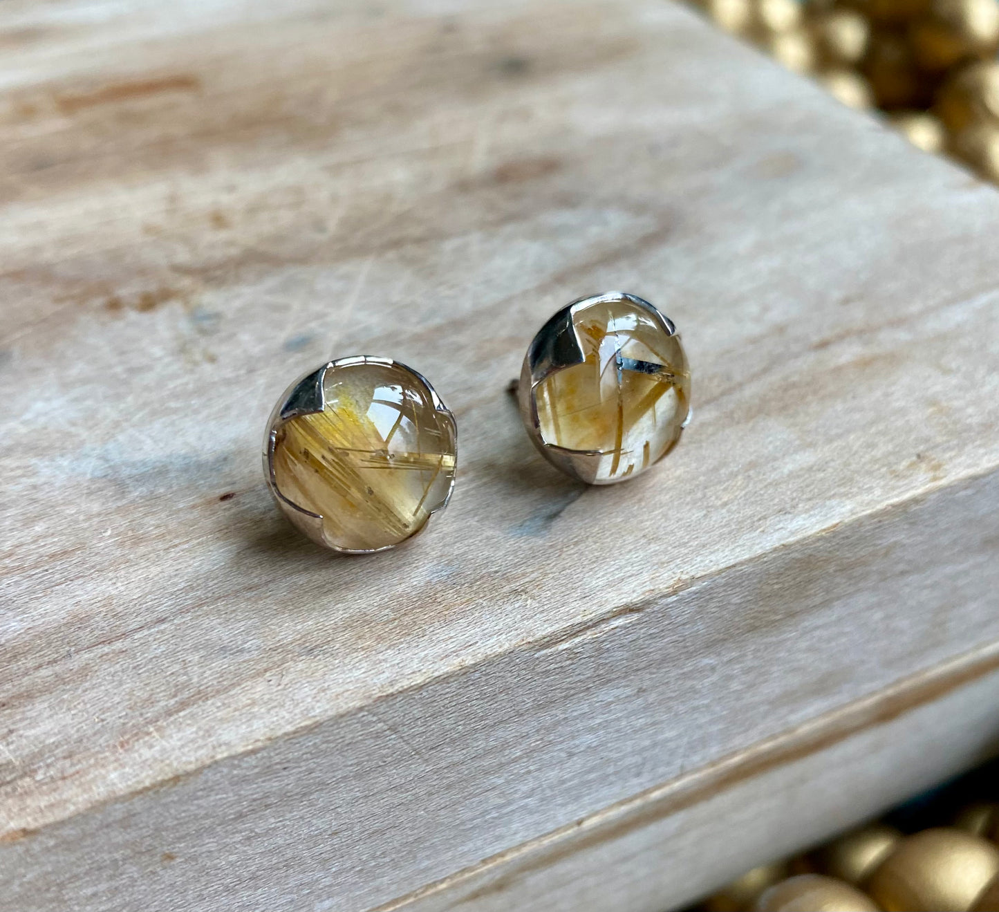 Round Golden Rutile Earrings