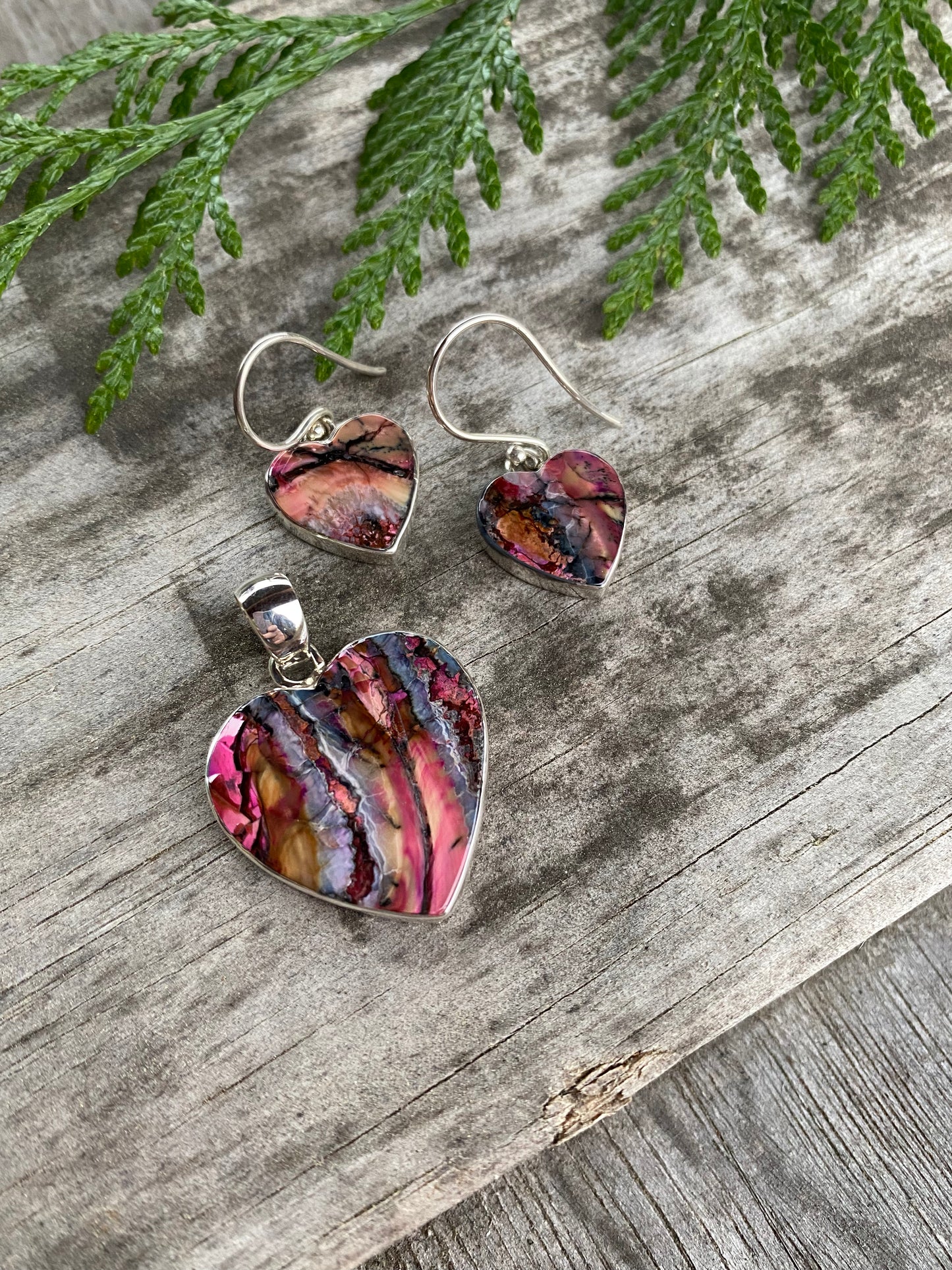 Mammoth Tooth Heart Pendant and Earrings Set