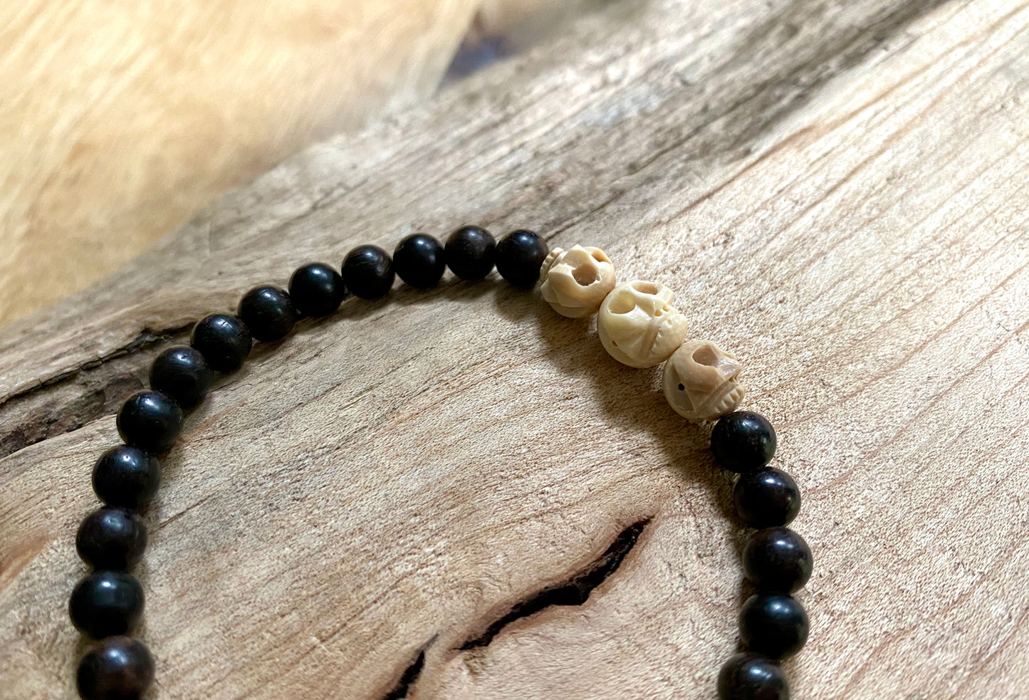Small Ebony & Mammoth Skulls Bracelet