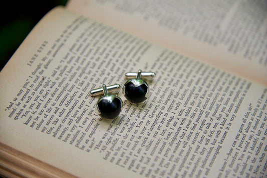 Vintage Ebony Wood Round Spike Cufflinks