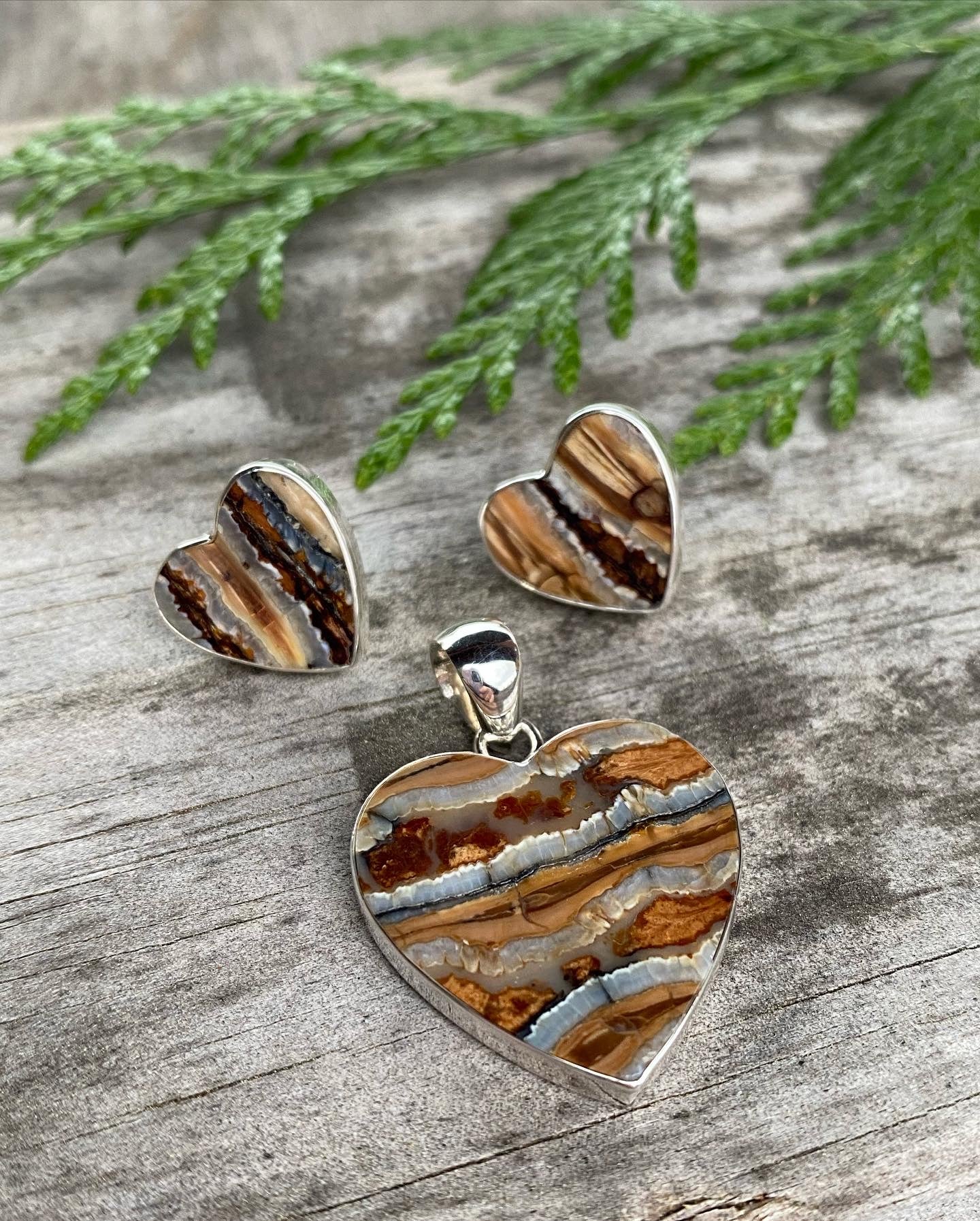 Mammoth Tooth Heart Pendant and Earrings Set