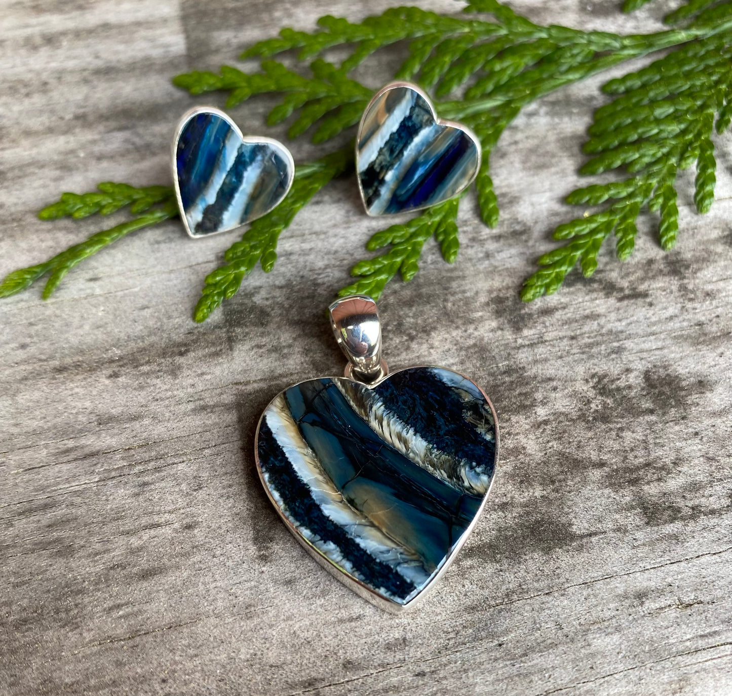 Mammoth Tooth Heart Pendant and Earrings Set