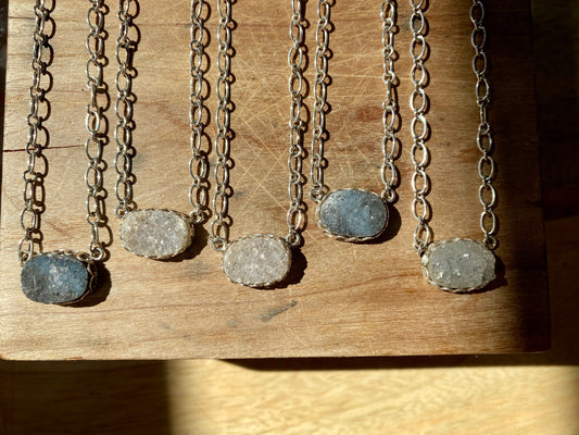 Mini Druzy Oval Pendant Necklace