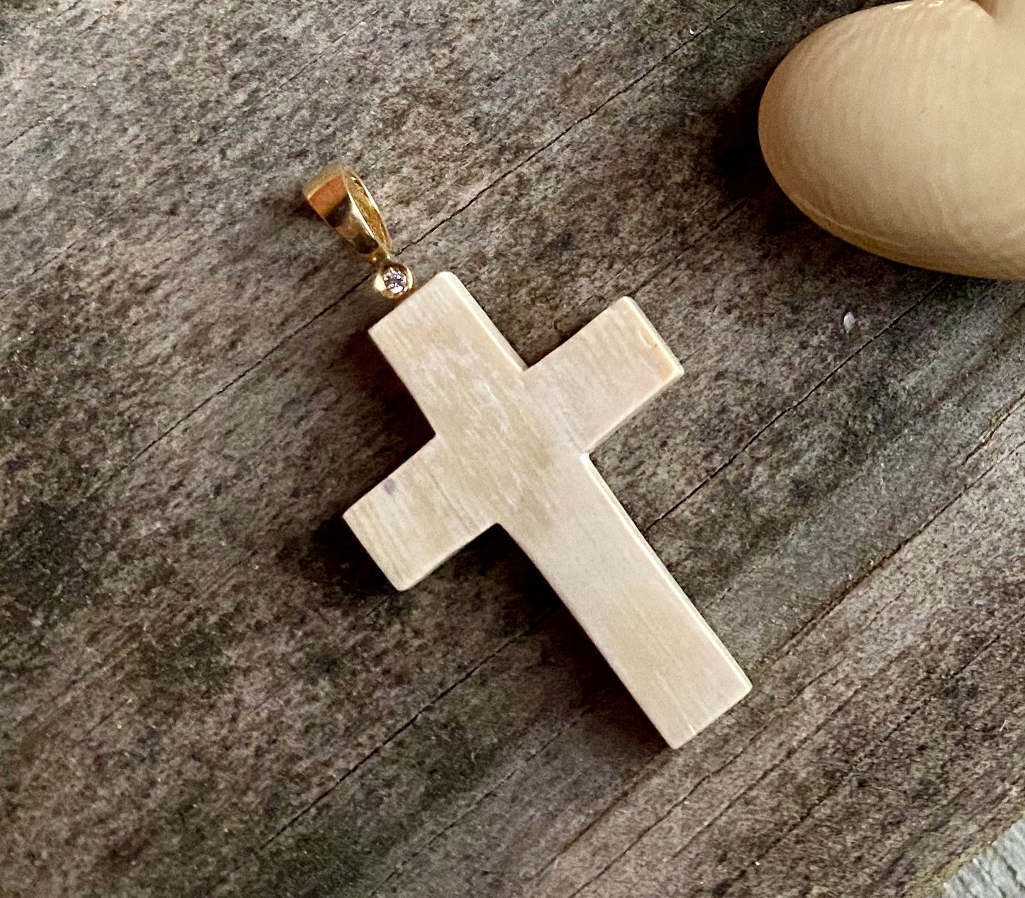 Diamond + Mammoth Tusk Cross Pendant