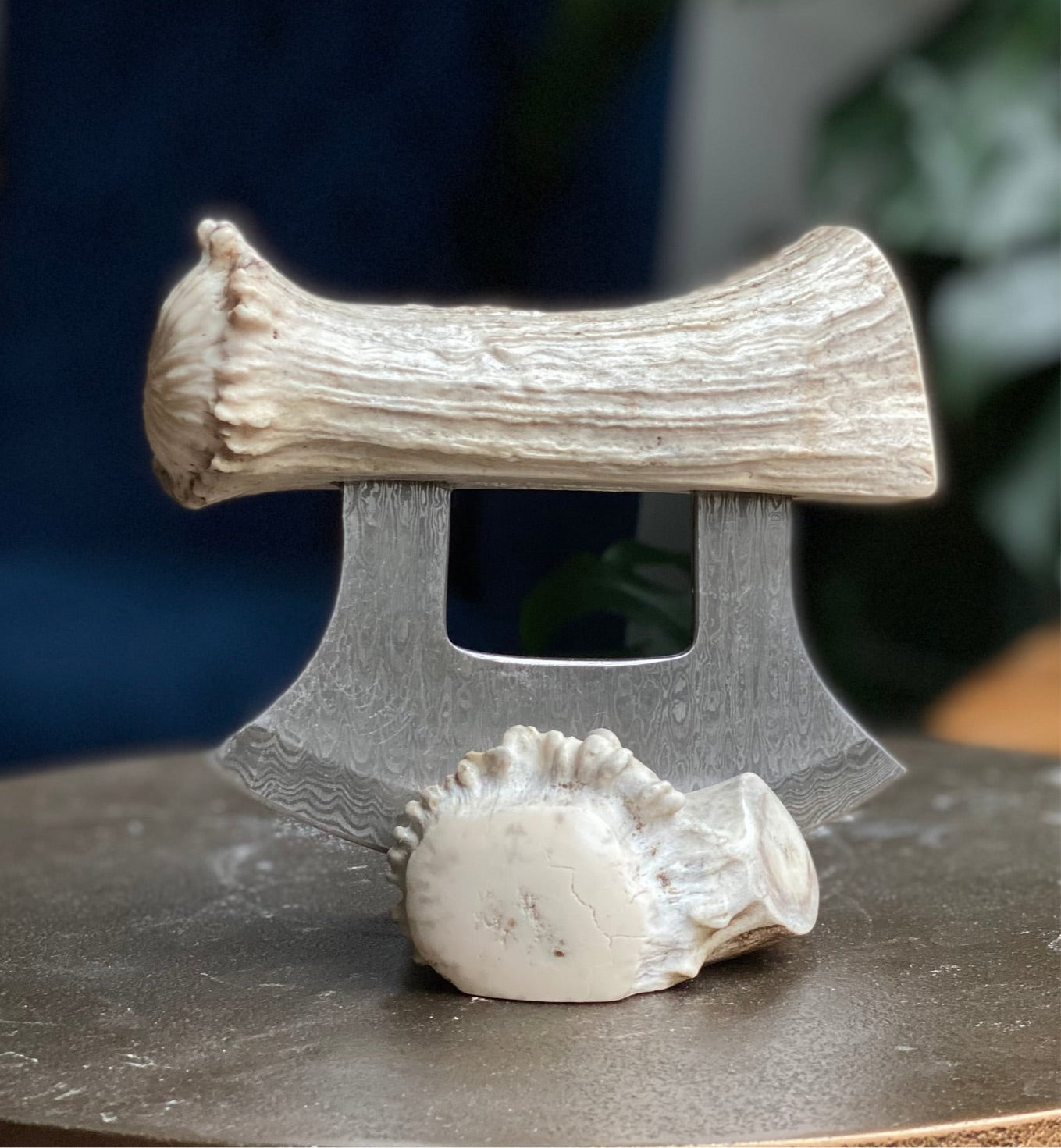 Moose Antler Damascus Blade Ulu