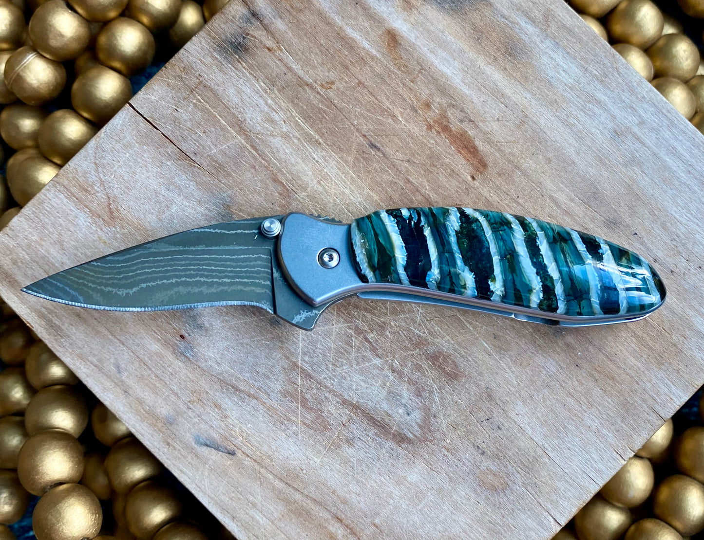 Kershaw Damascus Chive Mammoth Tooth Pocket Knife