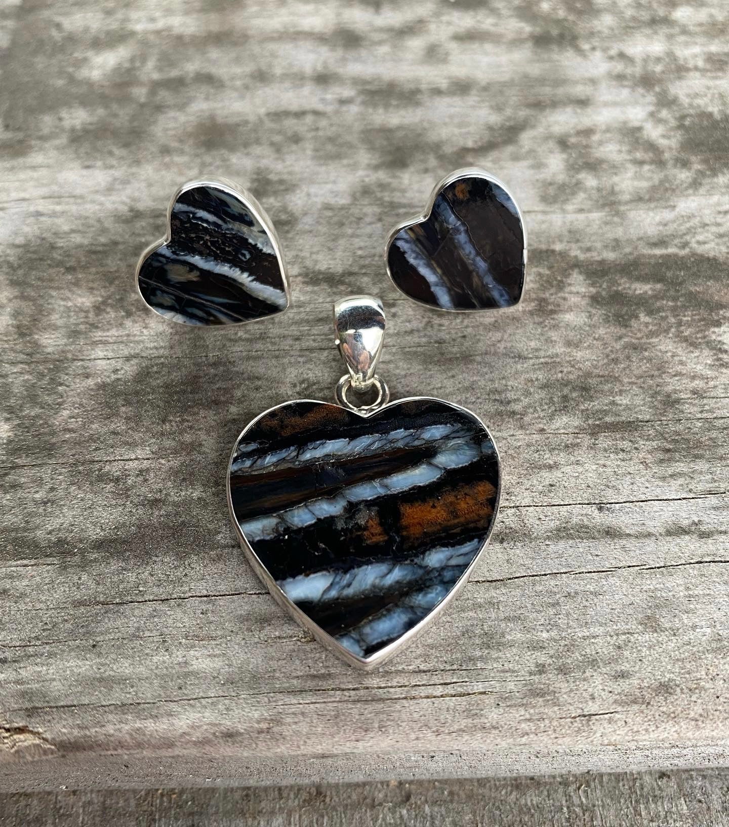 Mammoth Tooth Heart Pendant and Earrings Set