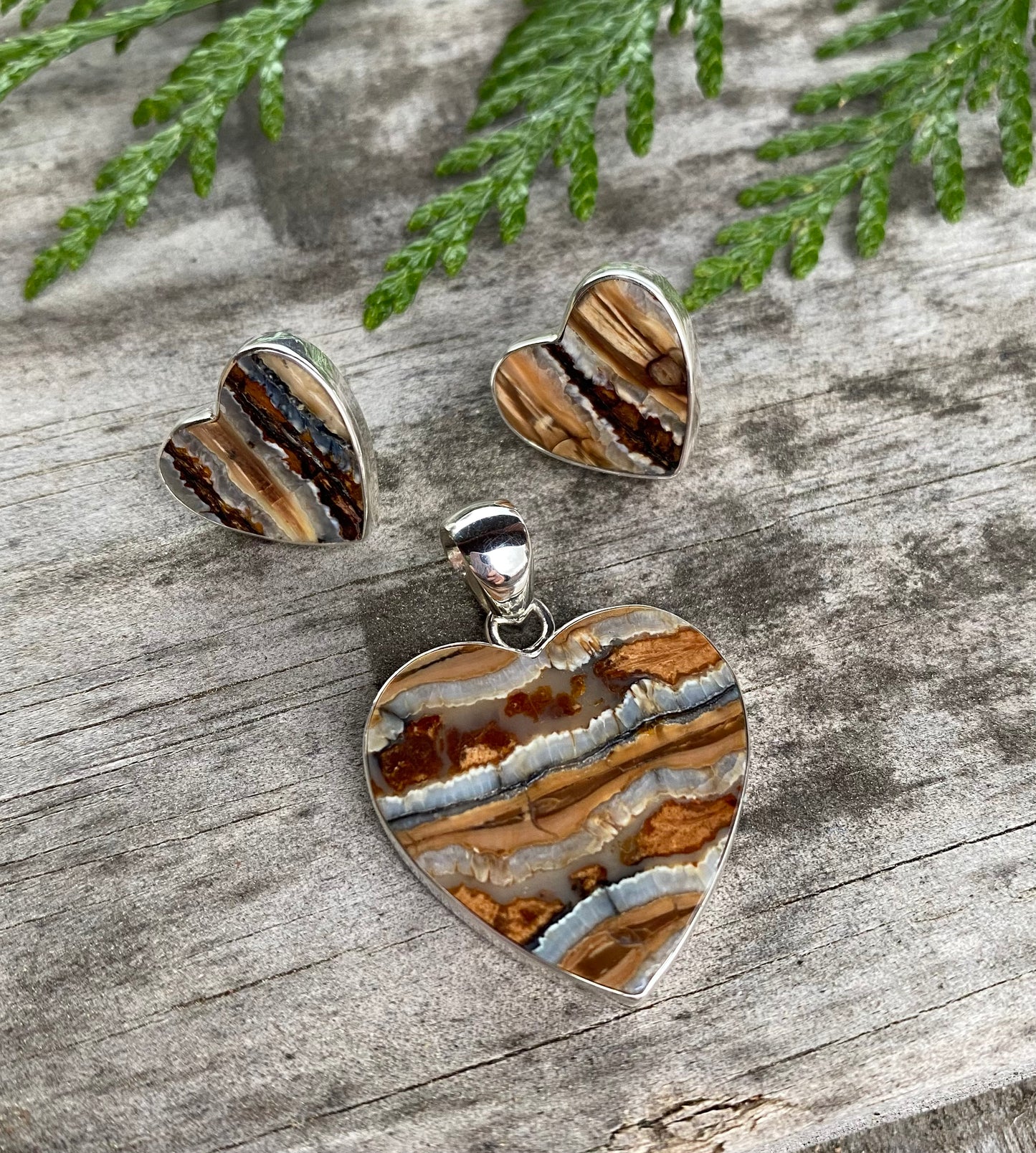 Mammoth Tooth Heart Pendant and Earrings Set