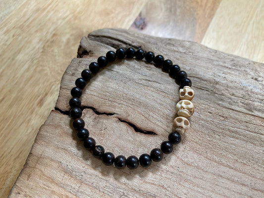 Small Ebony & Mammoth Skulls Bracelet