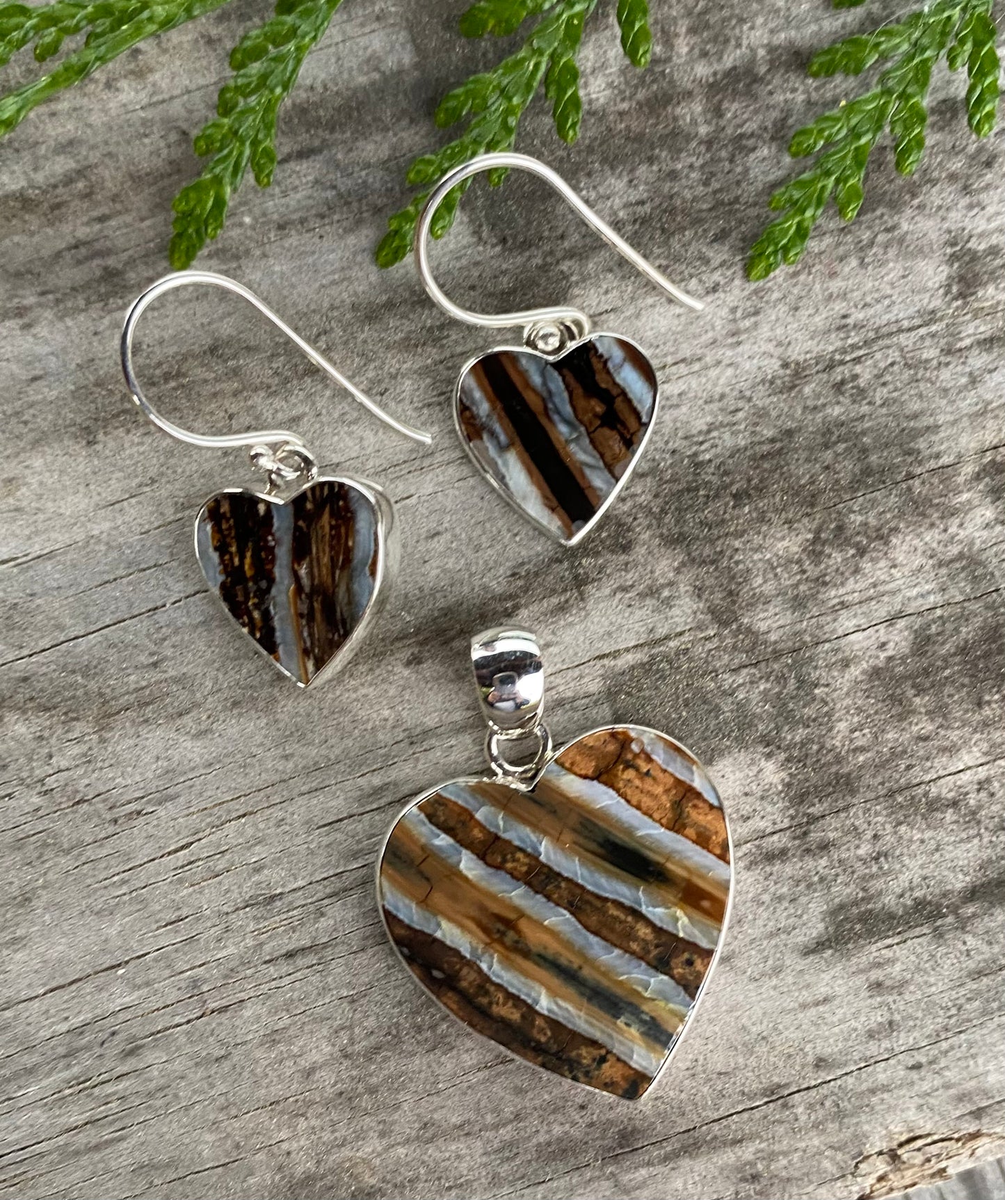 Mammoth Tooth Heart Pendant and Earrings Set