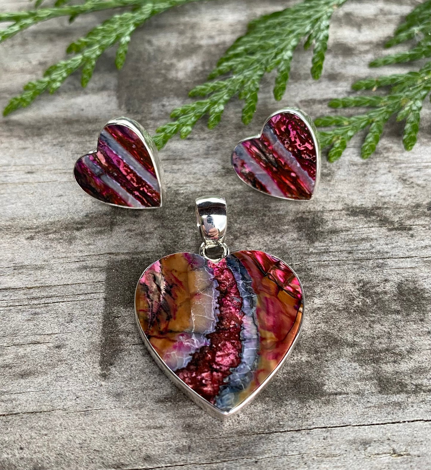 Mammoth Tooth Heart Pendant and Earrings Set