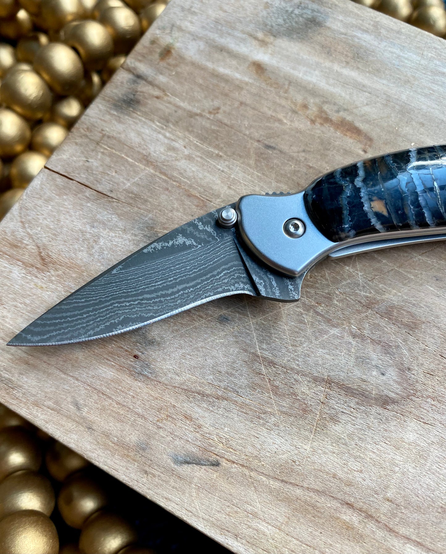 Kershaw Damascus Chive Mammoth Tooth Pocket Knife