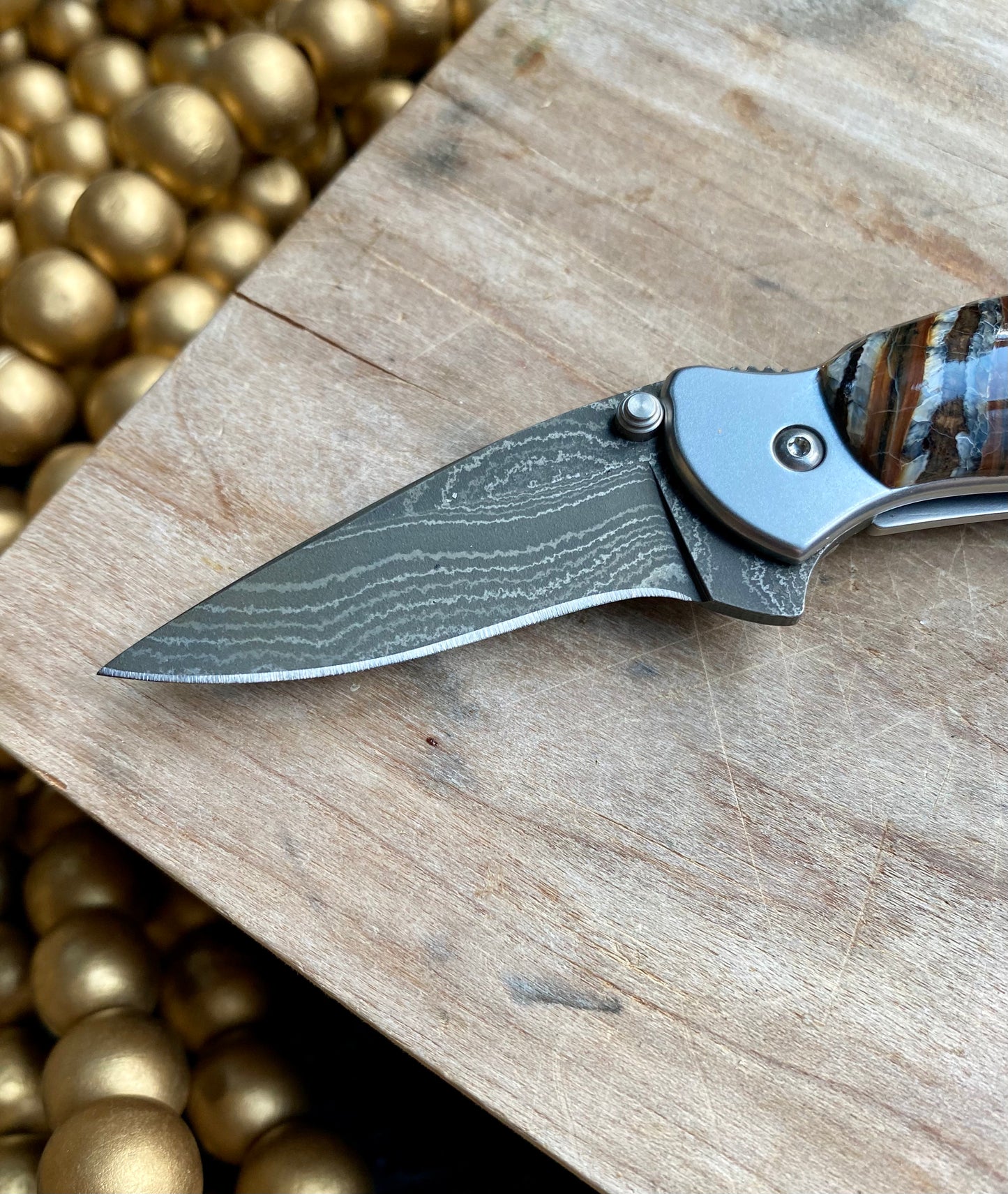 Kershaw Damascus Chive Mammoth Tooth Pocket Knife