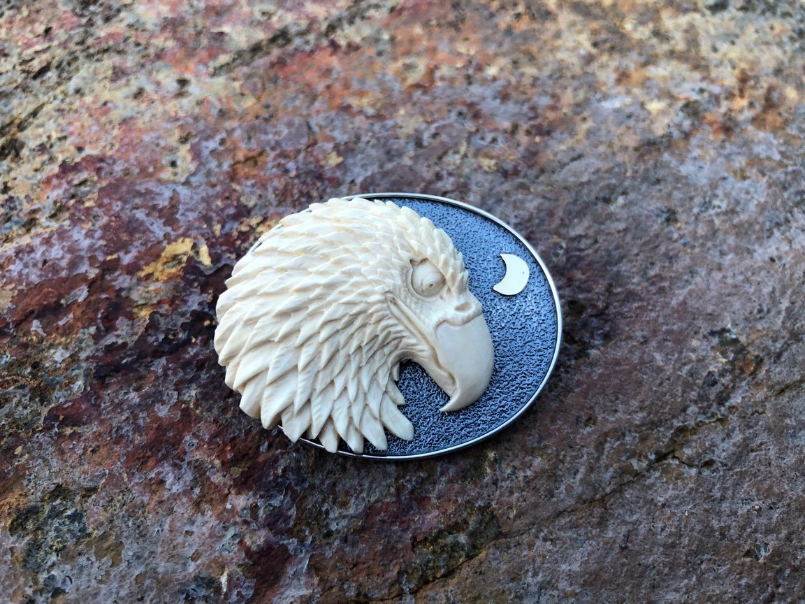 Night Eagle with 14kt Gold Moon Pin/ Pendant
