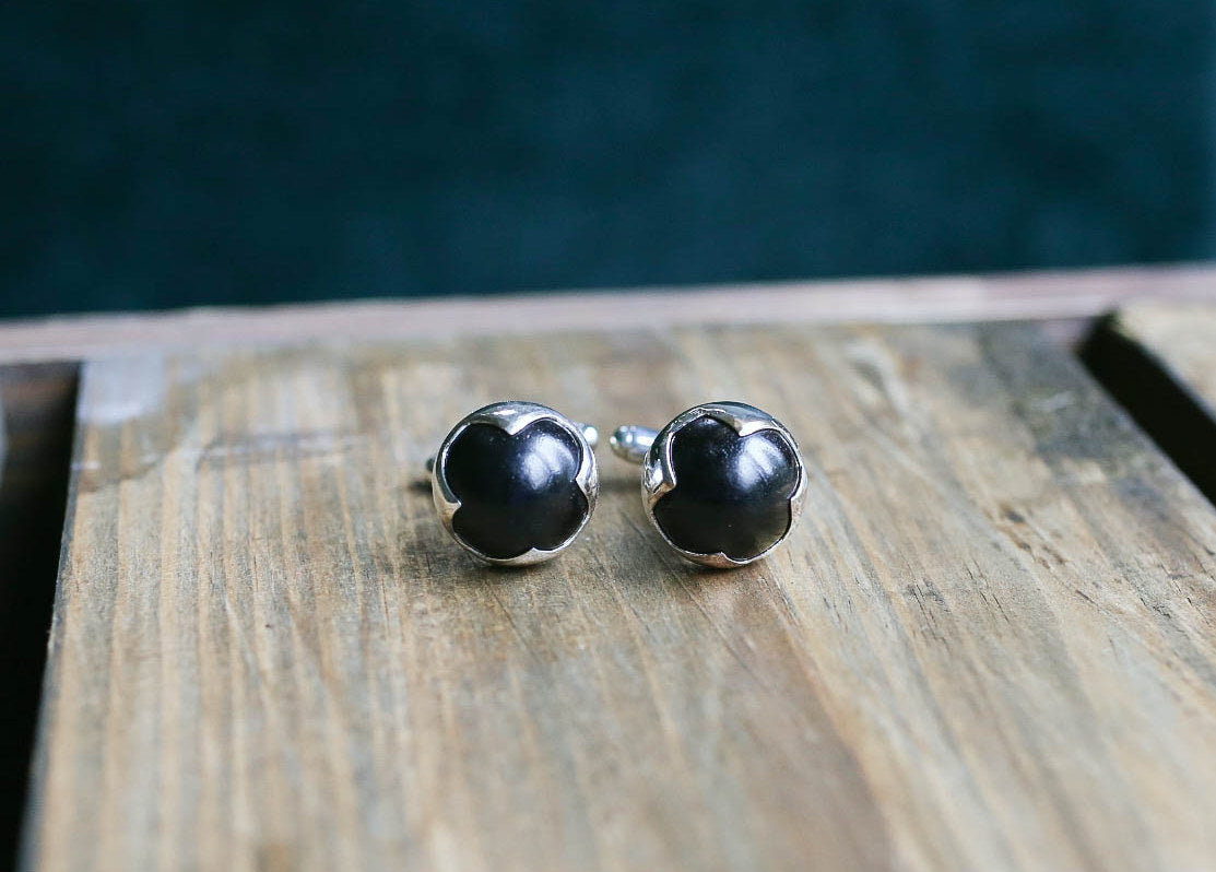 Vintage Ebony Wood Round Spike Cufflinks